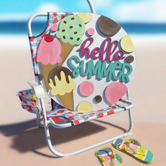 Hello Summer with Stacked Ice Cream Cones 3D Door Hanger P03773