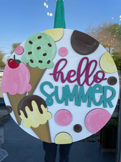 Hello Summer with Stacked Ice Cream Cones 3D Door Hanger P03773