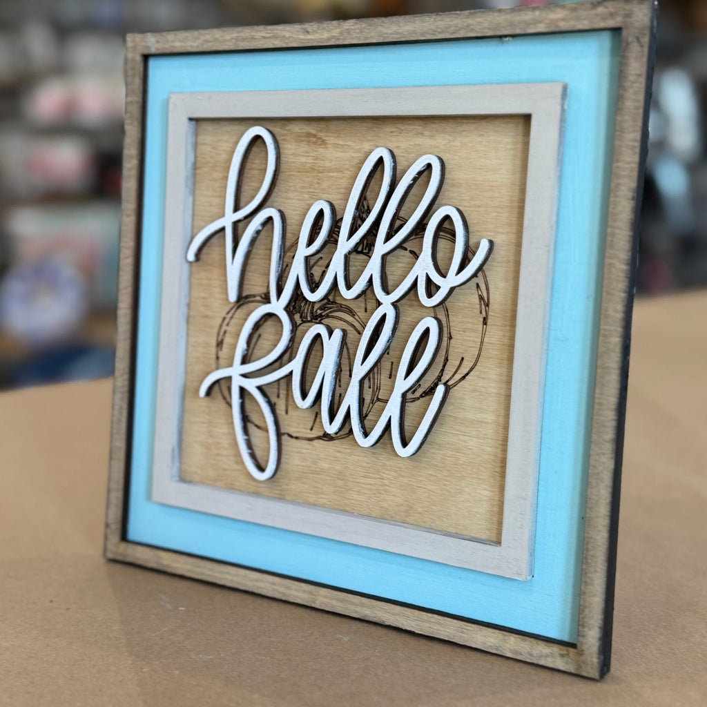 Hello Fall Framed Sign 3D LASER PROJECT G0651
