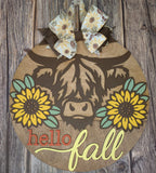 Hello Fall Highland Cow 3D DOOR HANGER - G08