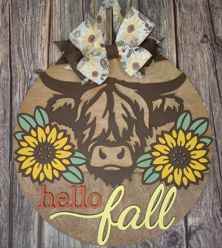 Hello Fall Highland Cow 3D DOOR HANGER - G08