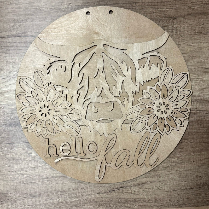 Hello Fall Highland Cow 3D DOOR HANGER - G08