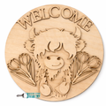 Highland Cow with Tulips Welcome Door Hanger G336