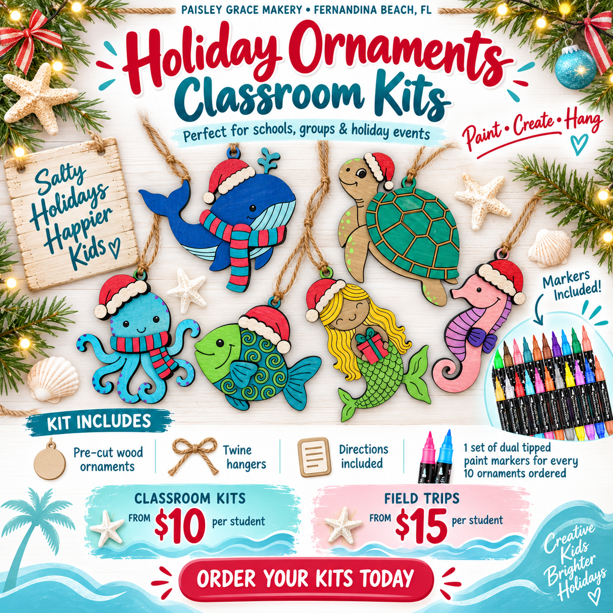 Sea Creature Ornament with Paint Markers Holiday  Field Trip or Classroom Kit