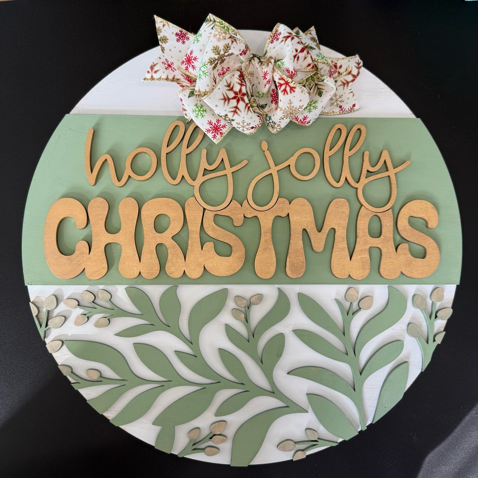 Holly Jolly with Leaves 3D DOOR HANGER - G179