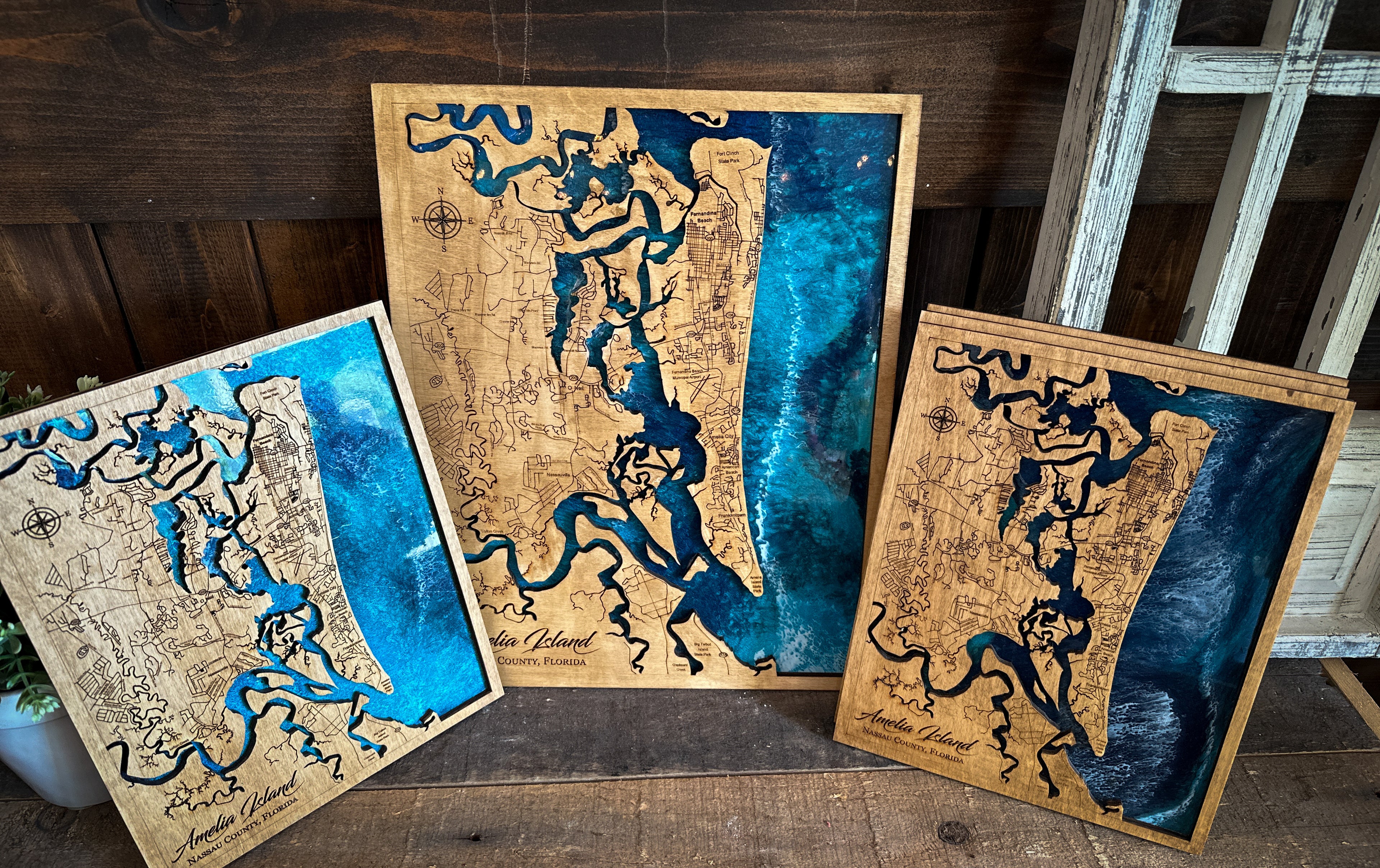 Amelia Island Map Epoxy Poured Sign P2058