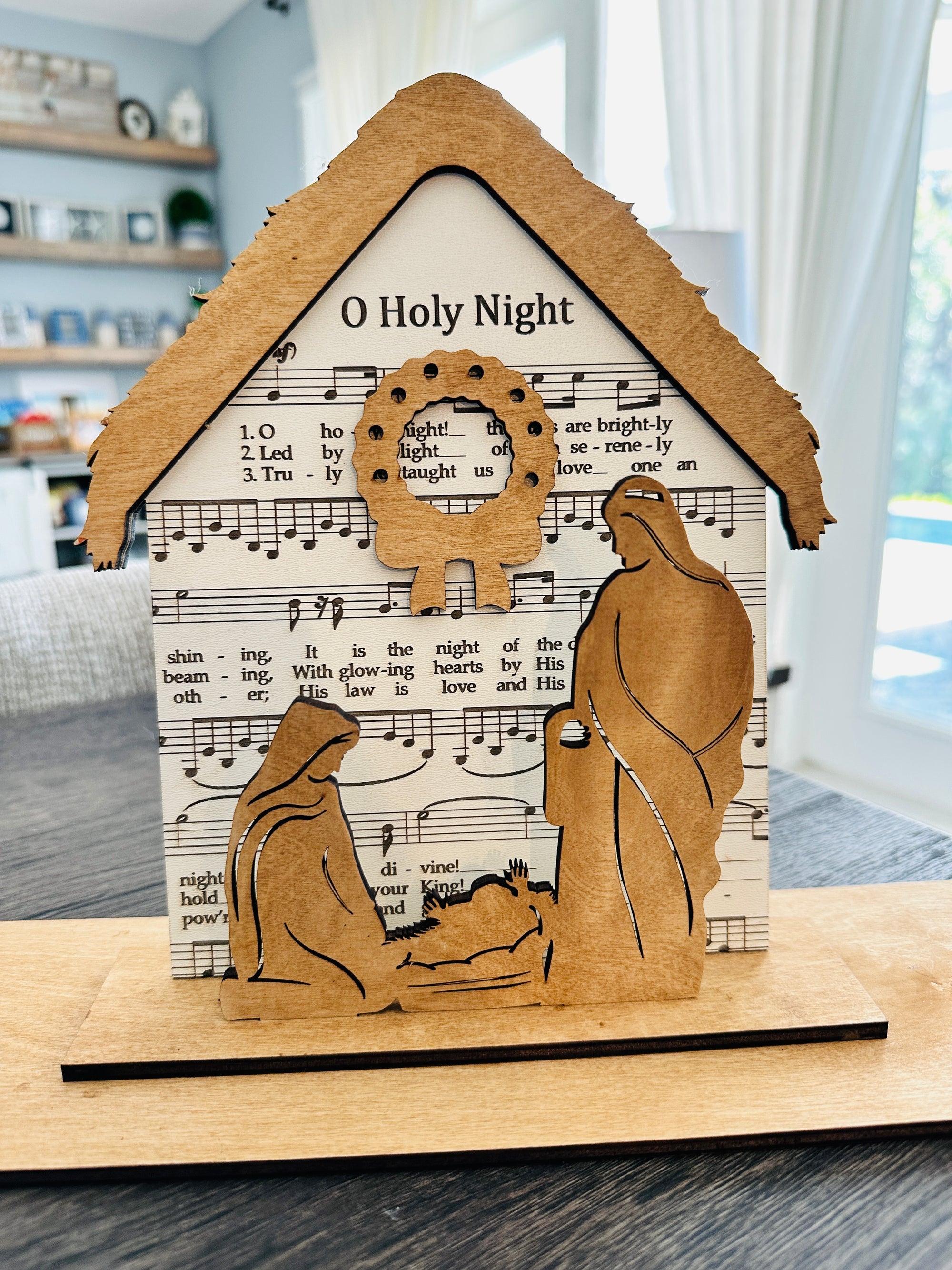 O Holy Night Sheet Music with Layered Nativity Shelf Sitter P03142