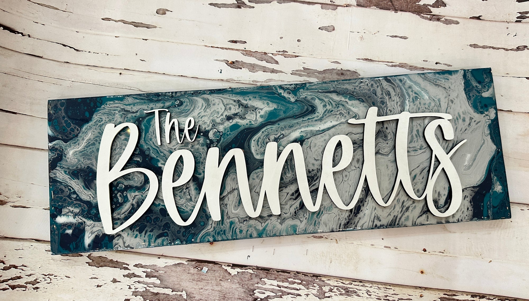 Last Name Personalized Paint Poured Plank