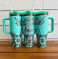 Highland Cow Full Wrap 40 oz Teal with Copper Core Tumbler with Straw P13175