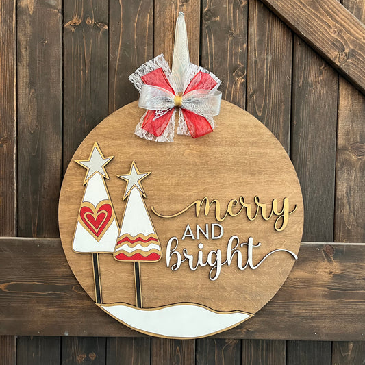 Merry and Bright with Trees Door Hanger P02703
