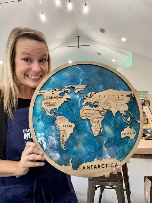 20" World Map Workshop Choice (You Pour the Background, We'll Attach the Map)