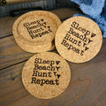 Sleep. Beach. Hunt. Repeat Shark Teeth Cork Coaster Set with Holder P13495