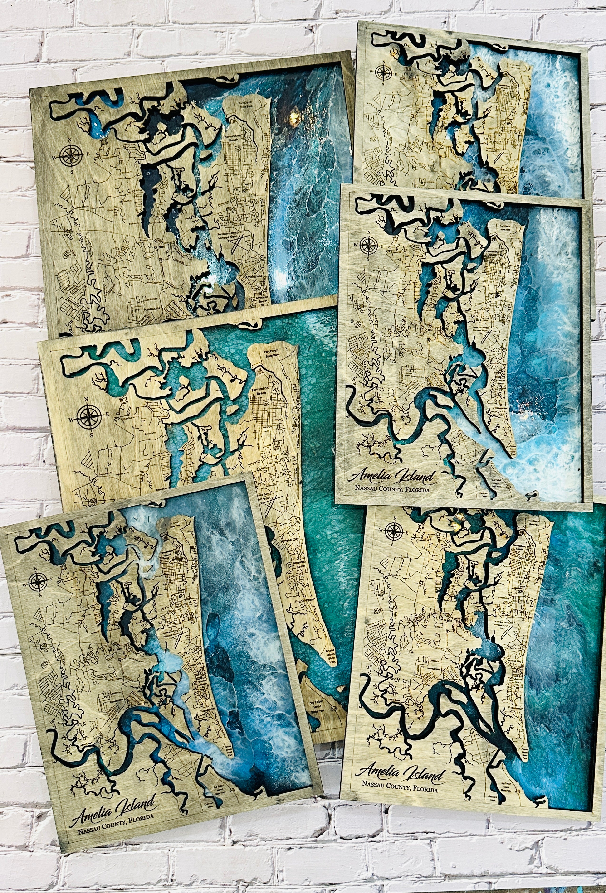 Amelia Island Map Epoxy Poured Sign P2058