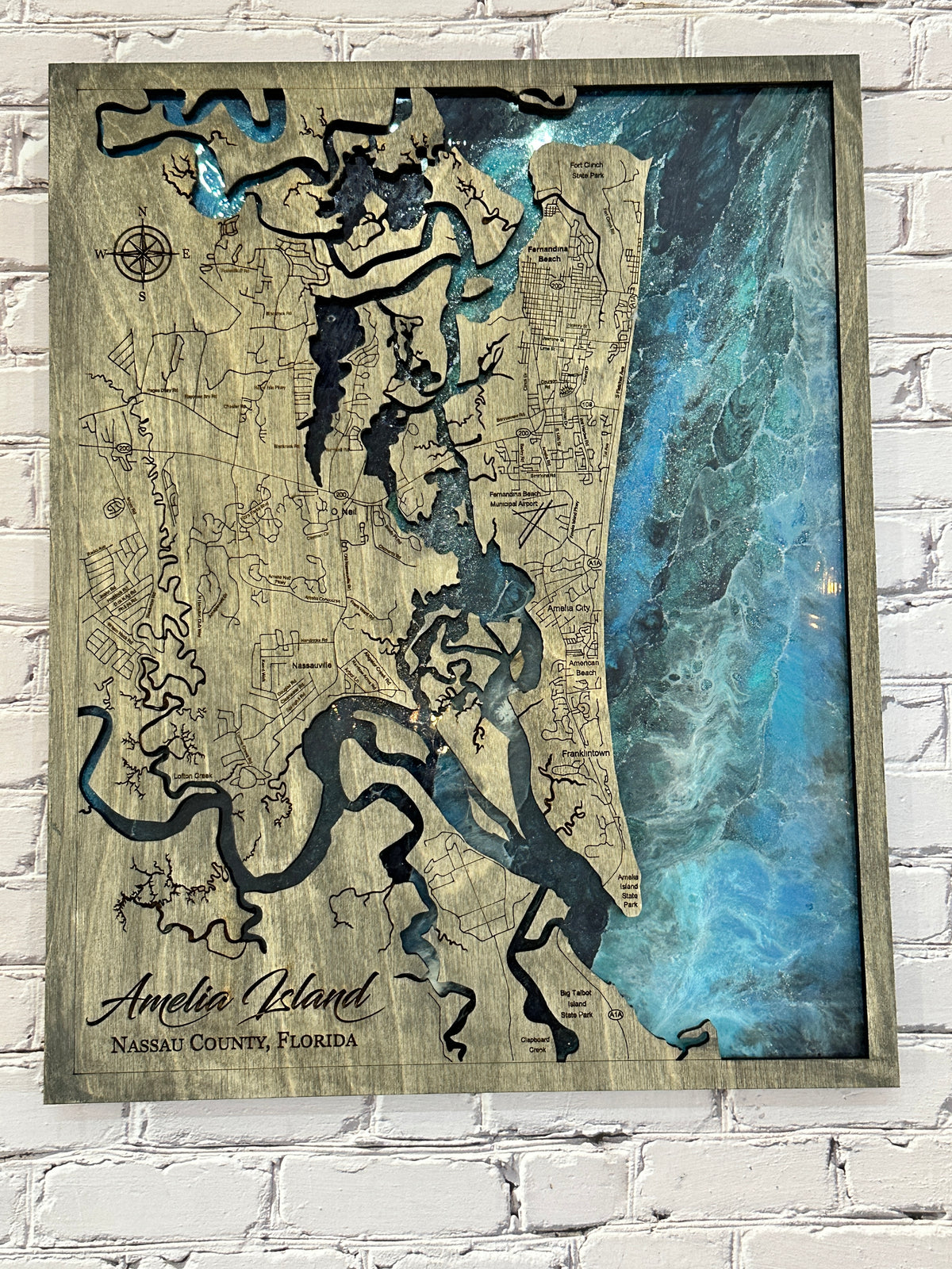 Amelia Island Map Epoxy Poured Sign P2058