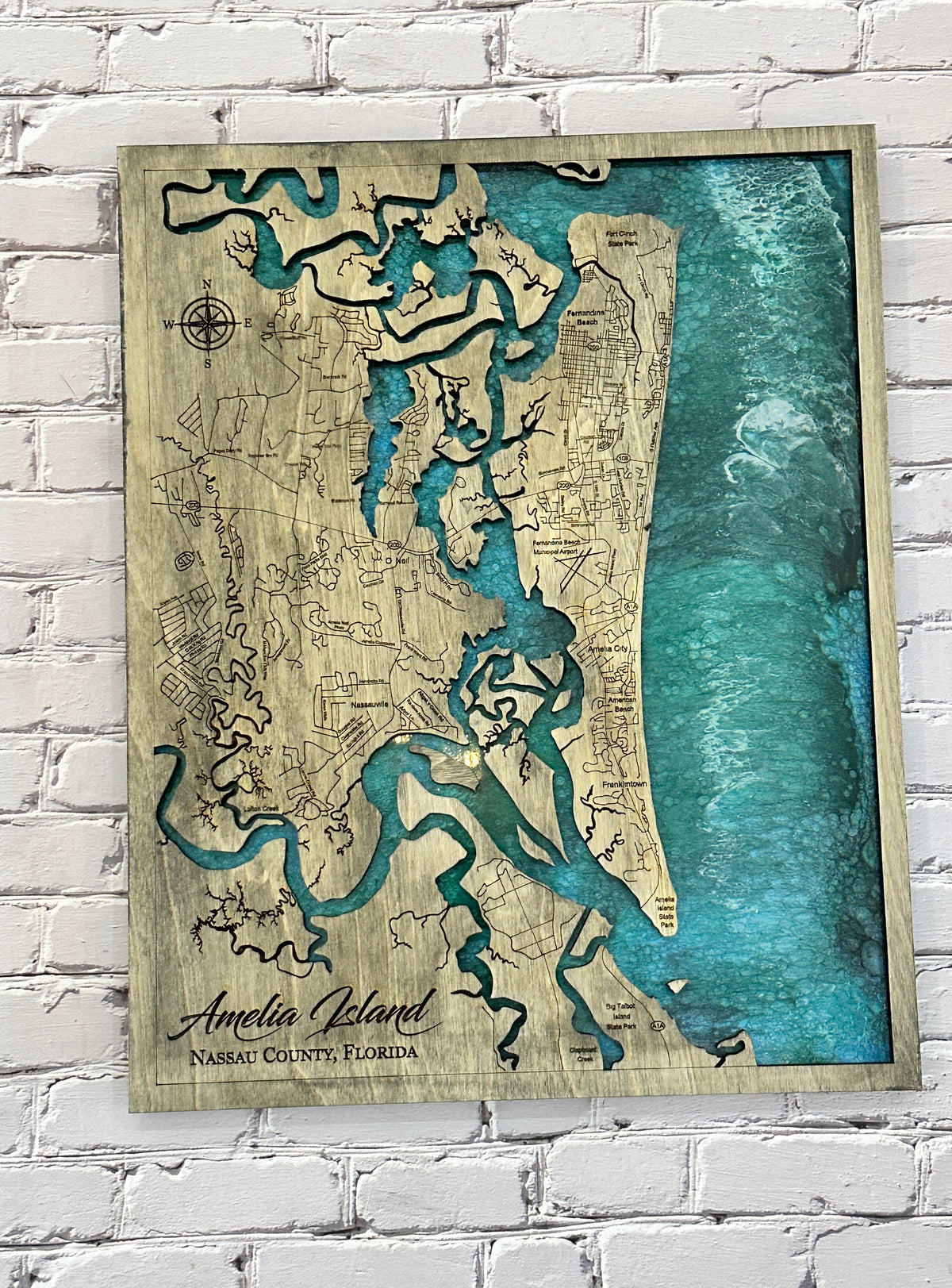 Amelia Island Map Epoxy Poured Sign P2058