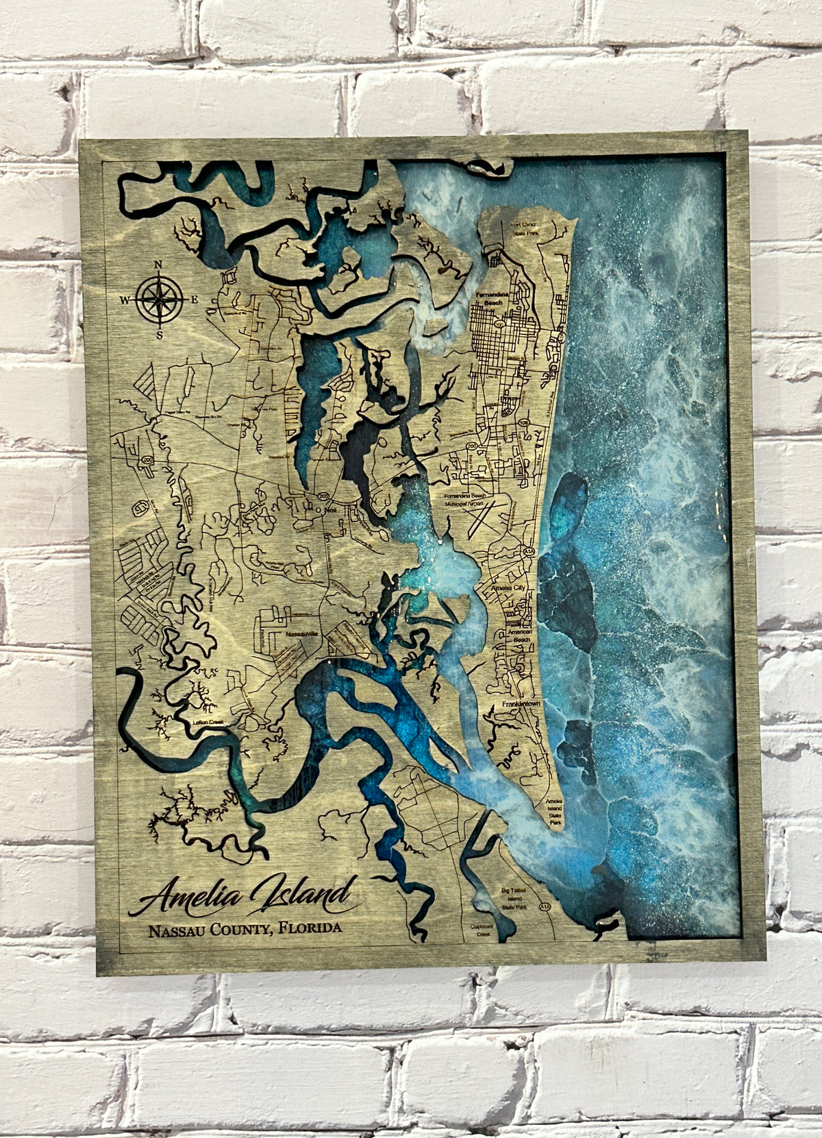 Amelia Island Map Epoxy Poured Sign P2058