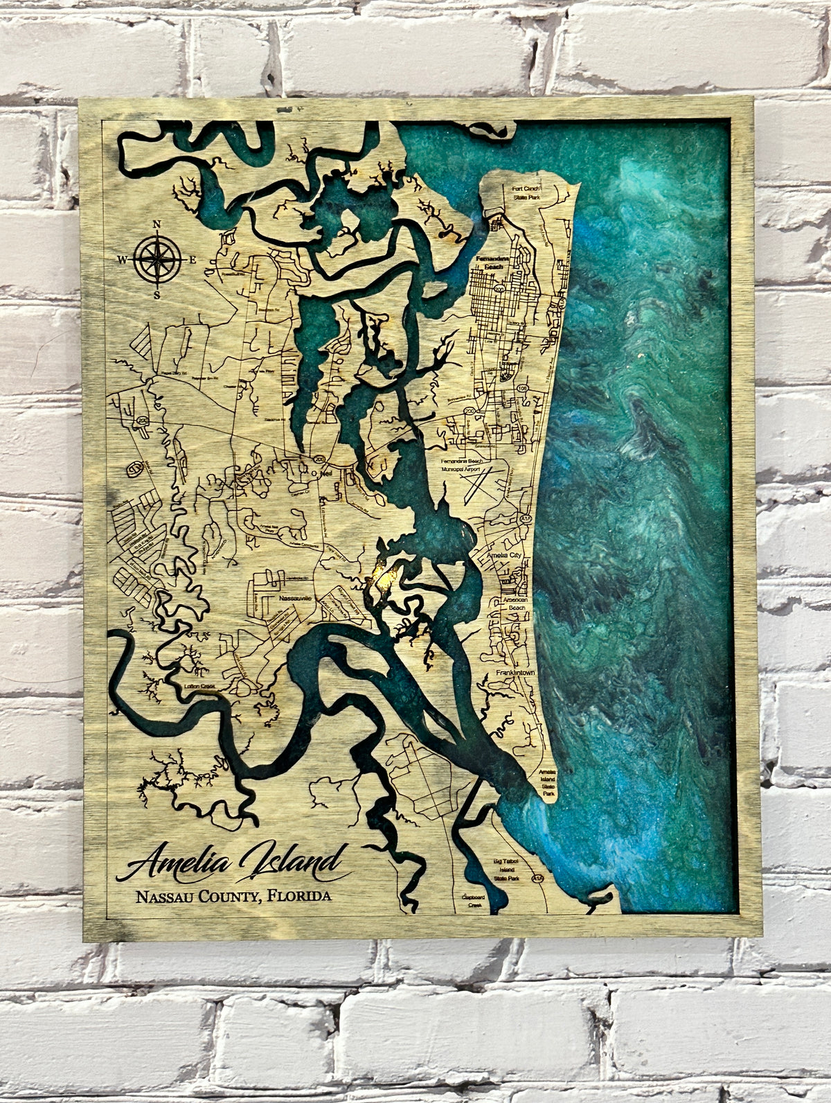 Amelia Island Map Epoxy Poured Sign P2058
