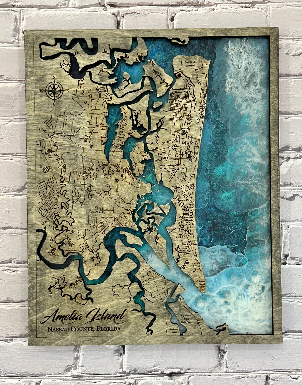 Amelia Island Map Epoxy Poured Sign P2058