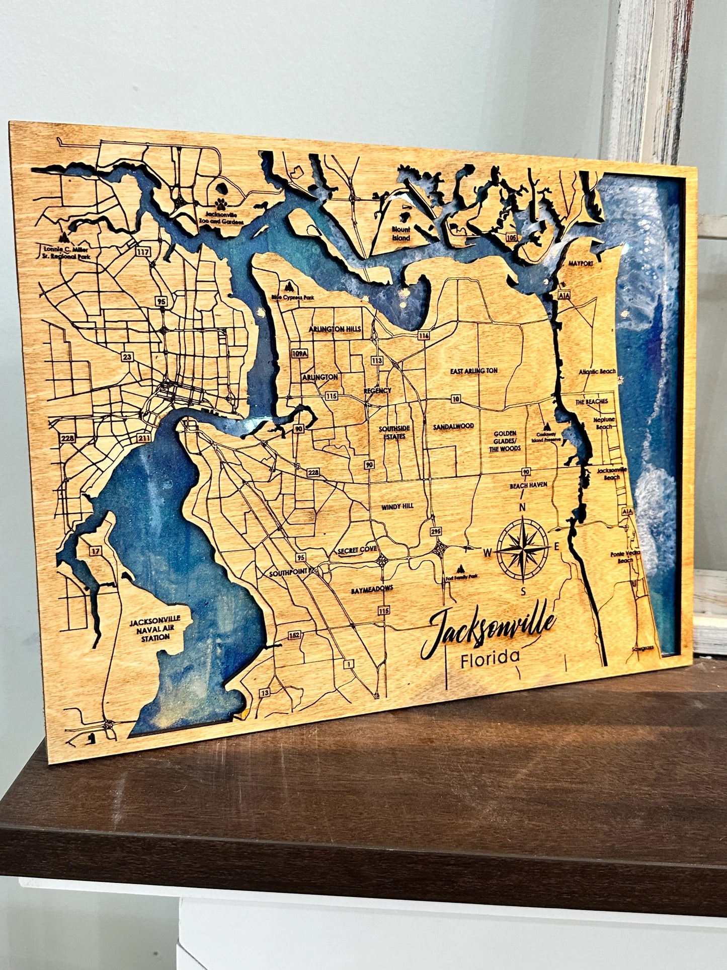 Jacksonville Map Epoxy Poured Sign