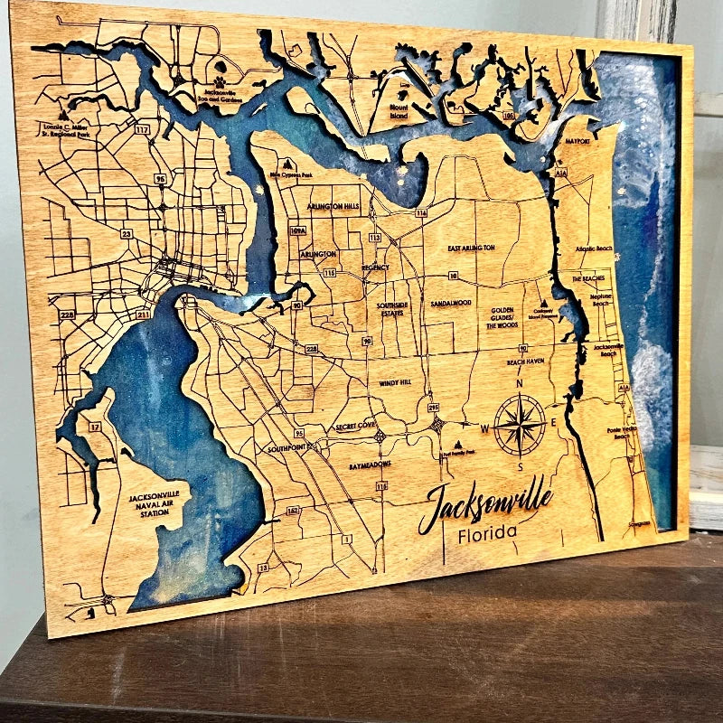 Jacksonville Map Epoxy Poured Sign