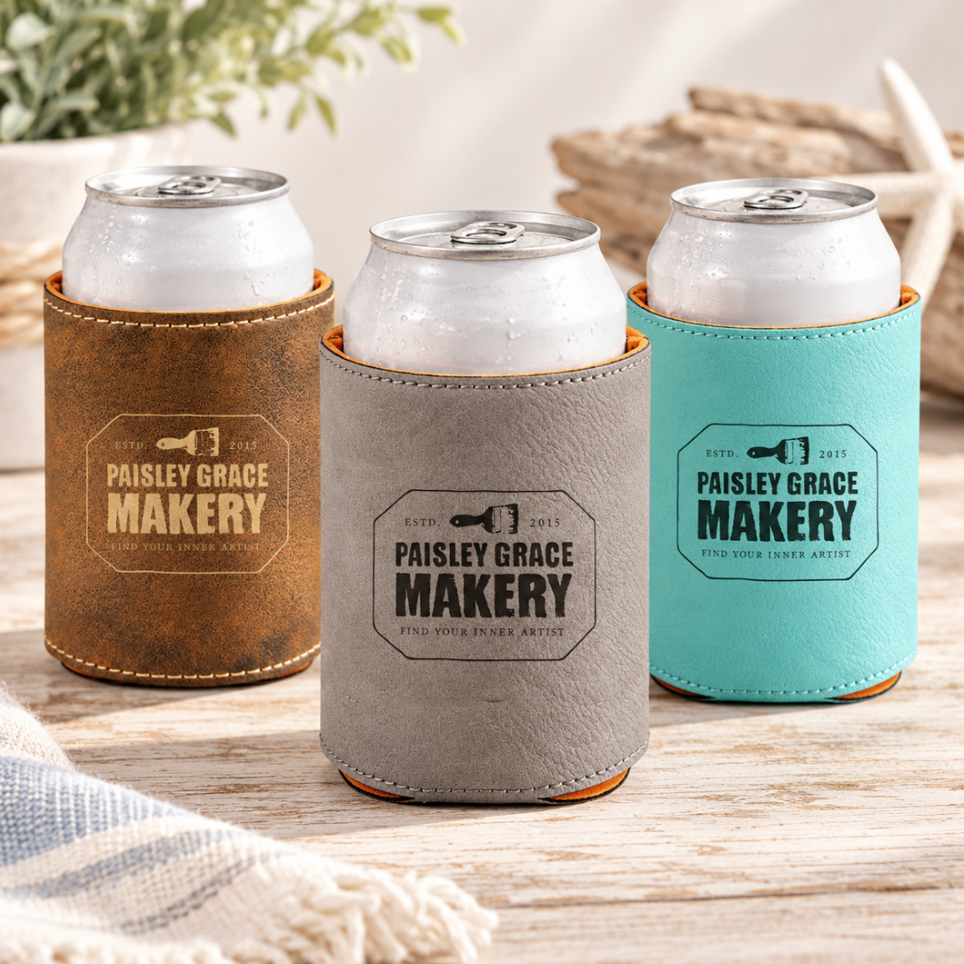 Personalized Laser Engraved Leatherette Can Koozie – Custom Name, Logo or Design G0737