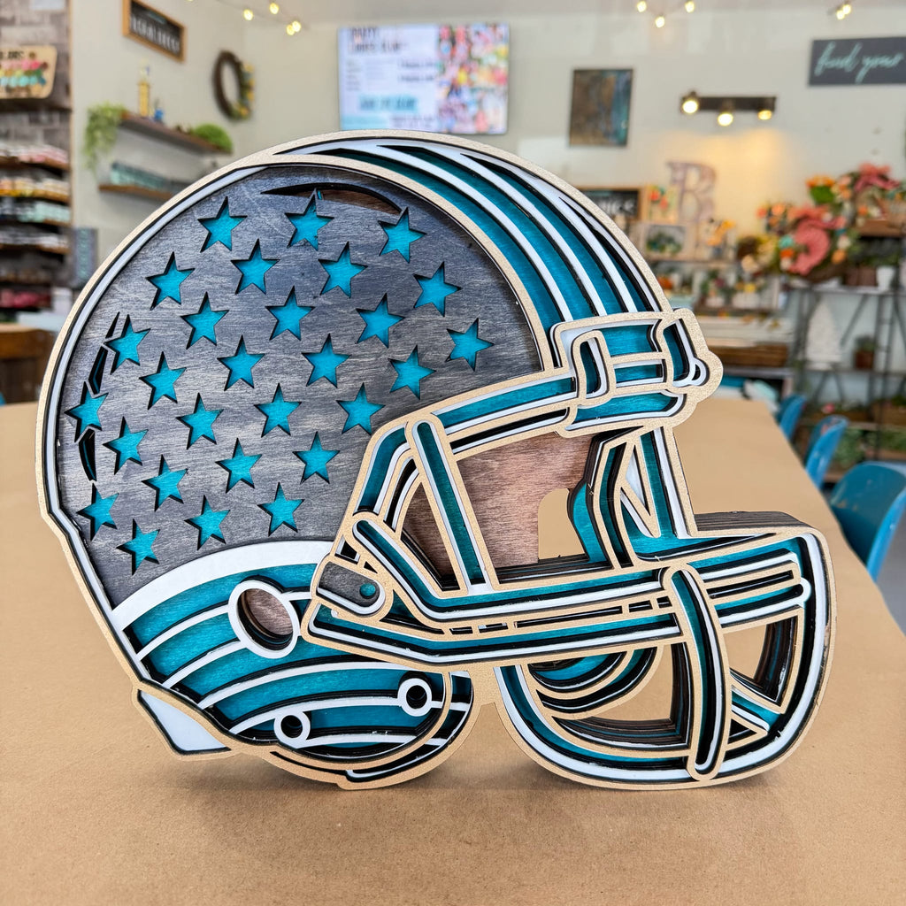 Layered American Flag Football Helmet 3D LASER PROJECT G0664