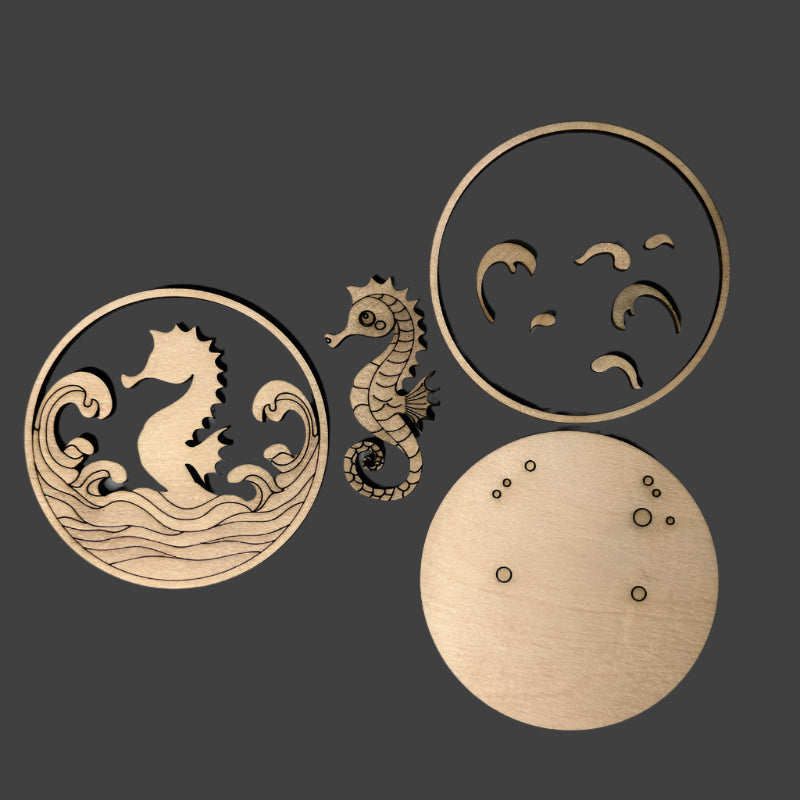 Layered Seahorse Round 3D LASER PROJECT - P014102