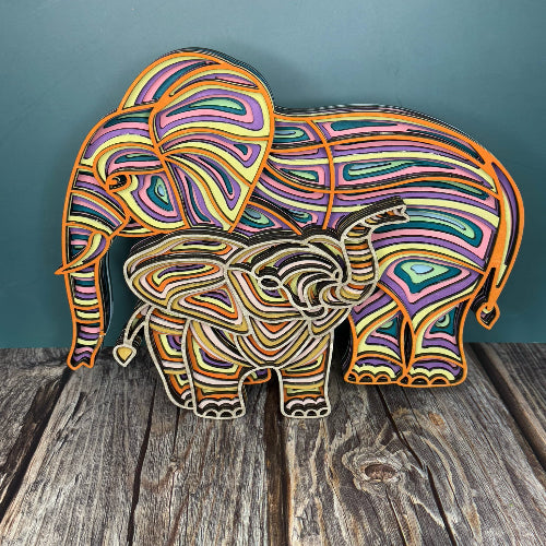 Layered Wood Elephant Mom P013830