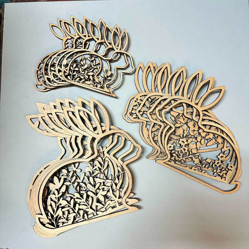 Layered 3D Floral Bunny Trio P013777