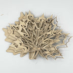 A 3D layered wooden wall art piece shaped like a maple leaf, made from laser-cut natural wood, displayed on a plain white background.