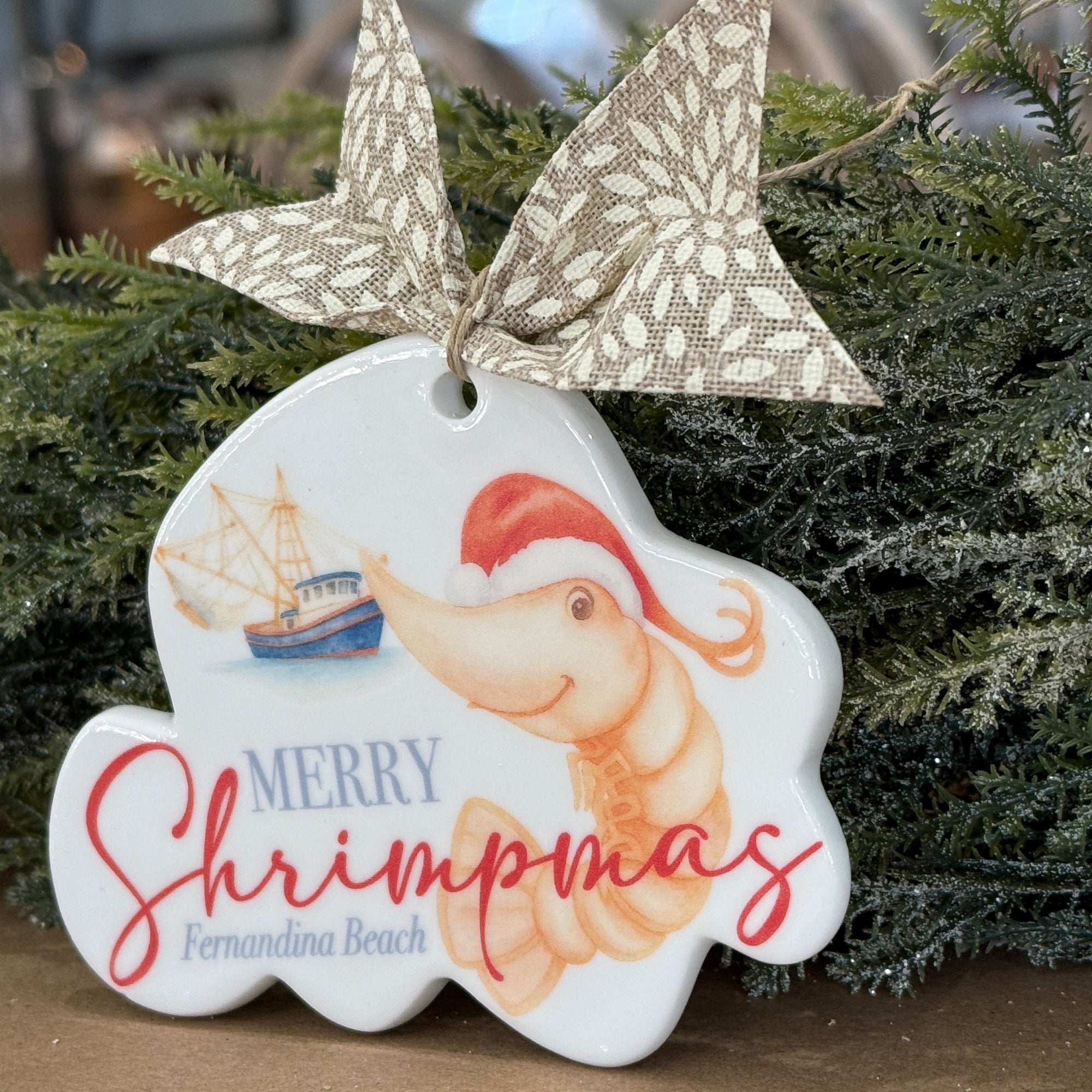 Merry Shrimpmas Fernandina Beach Ornament Souvenir 