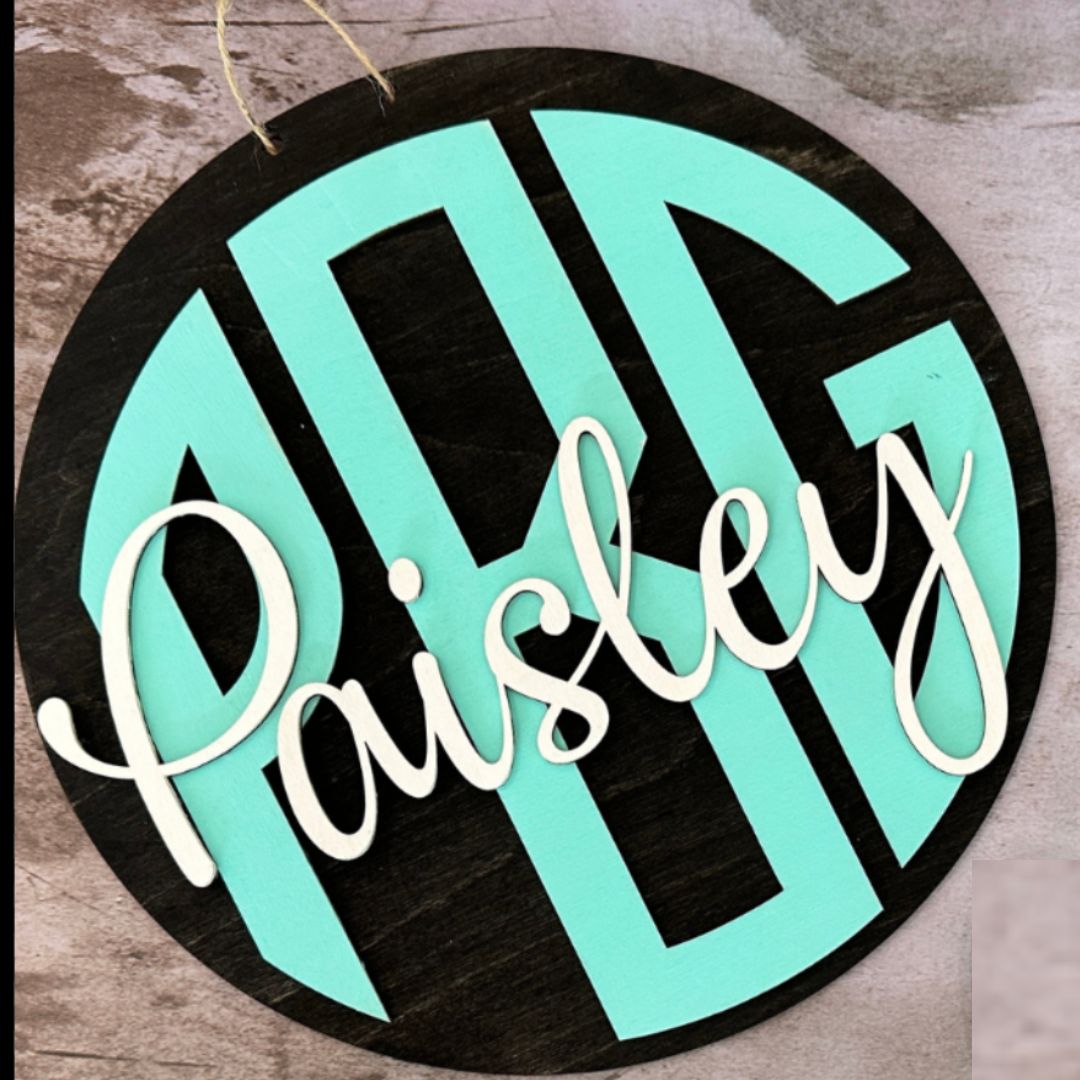 Monogram with First Name 3D CIRCLE DOOR HANGER DESIGN P03765