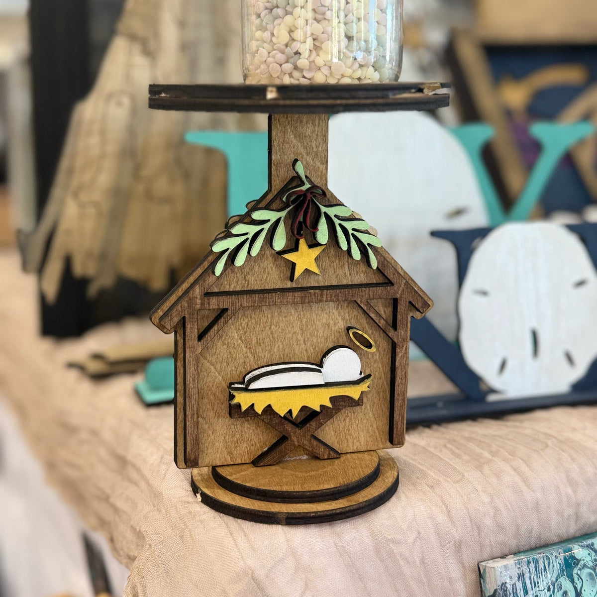 Nativity Mason Jar Candle Stand G0793