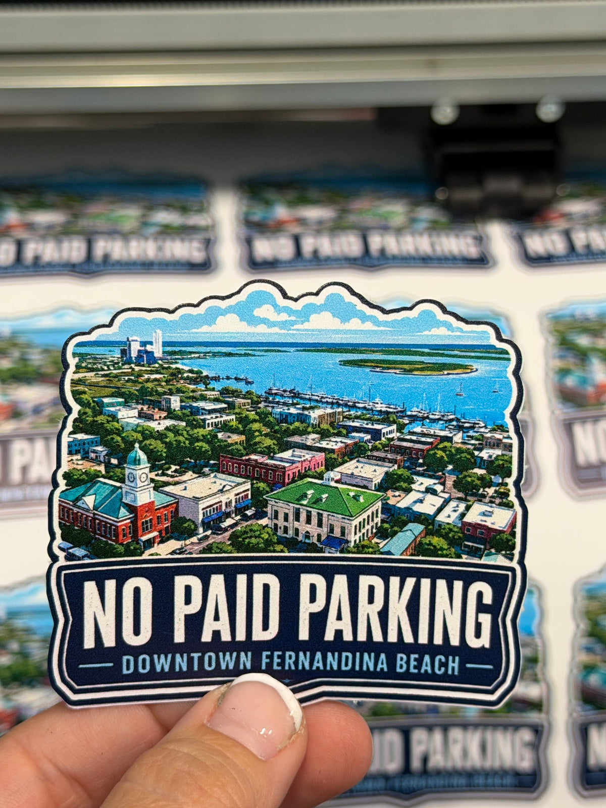 No Paid Parking Downtown Fernandina 2.75" Sticker G0599