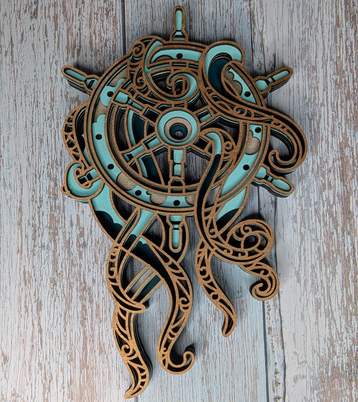 Octopus With Ship Wheel 3D LASER PROJECT - P014175