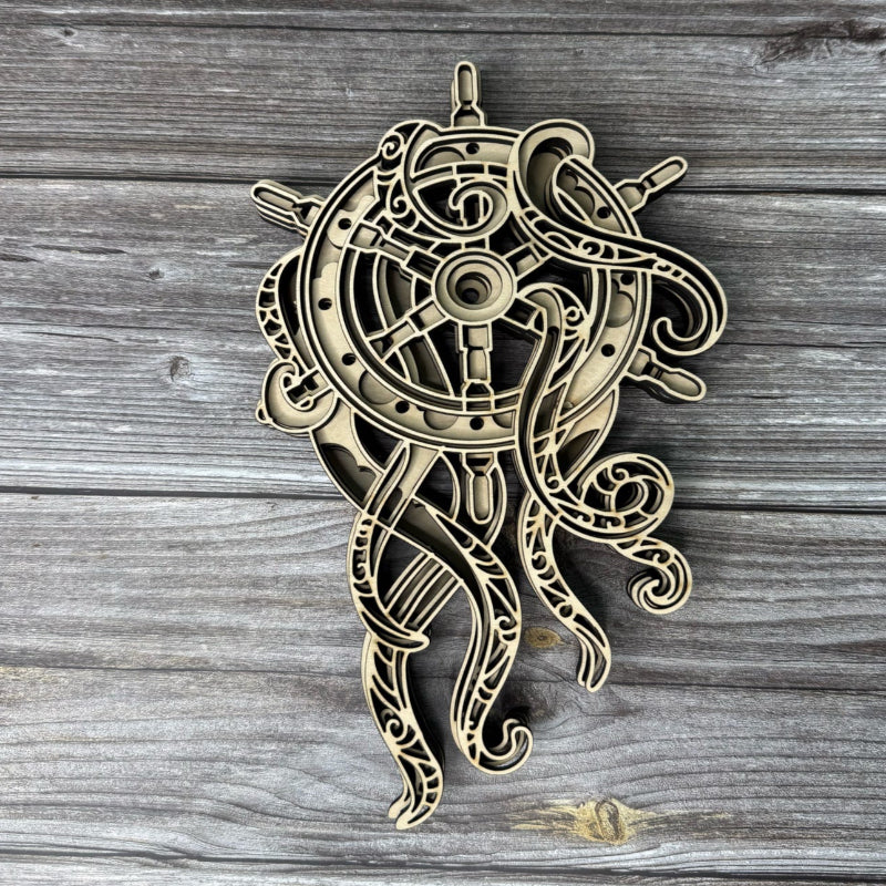 Octopus With Ship Wheel 3D LASER PROJECT - P014175