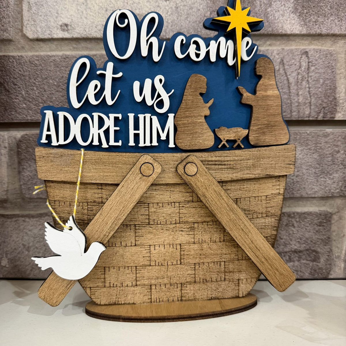 Oh Come Let Us Adore Him Nativity Basket Changeable 3D LASER PROJECT G0801