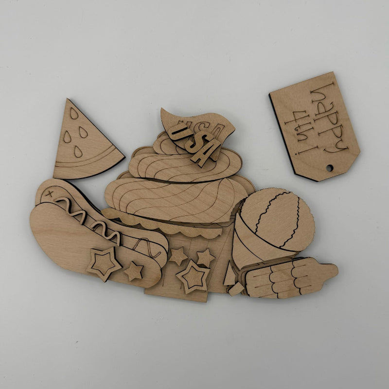 Wooden puzzle piece with cut-out shapes on a white background
