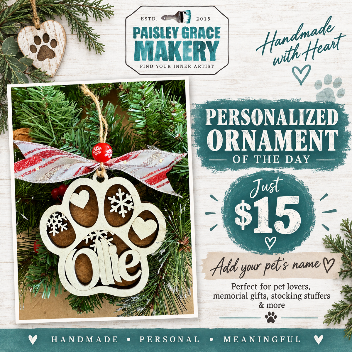 Personalized Paw Print Pet Name Ornament G0757