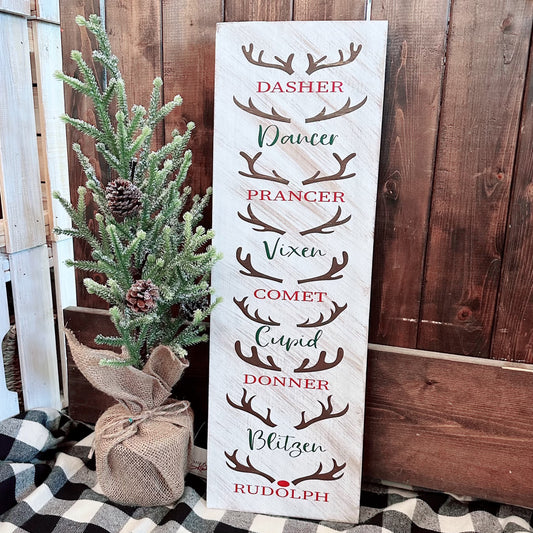 Reindeer Names Porch Sign Plank Design P02989