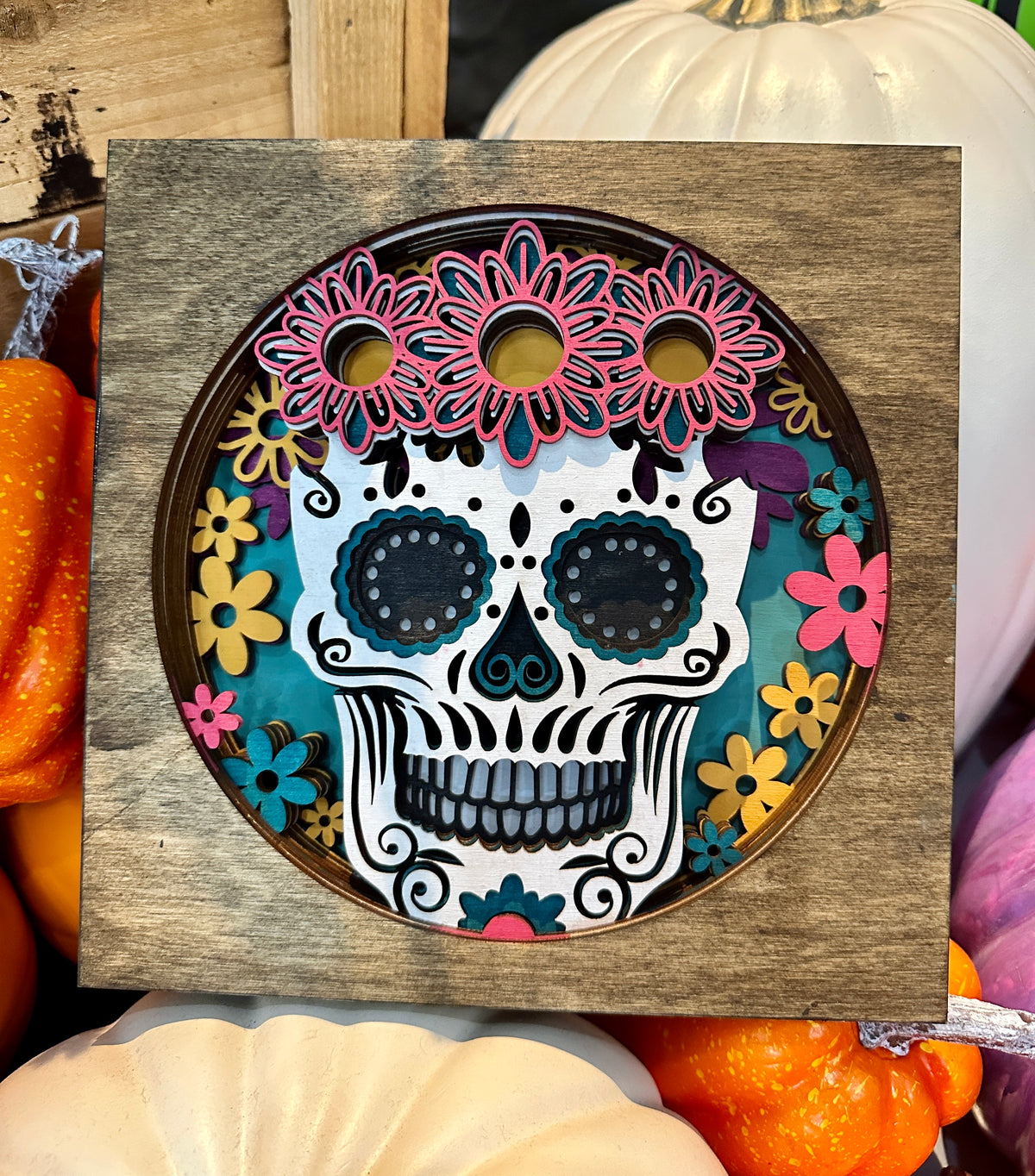 Layered Fall Shadow Box Signs Sugar Skull SF1007S  and Pumpkin Truck SF1007T