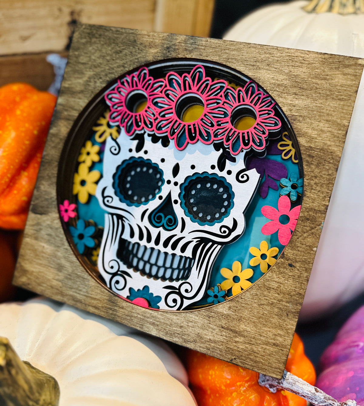 Layered Fall Shadow Box Signs Sugar Skull SF1007S  and Pumpkin Truck SF1007T