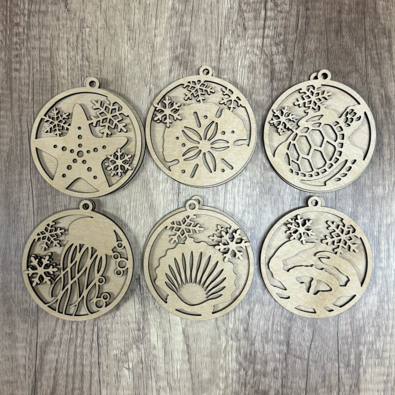 Sea Creature Set of 6 3D Layered Ornaments - G14