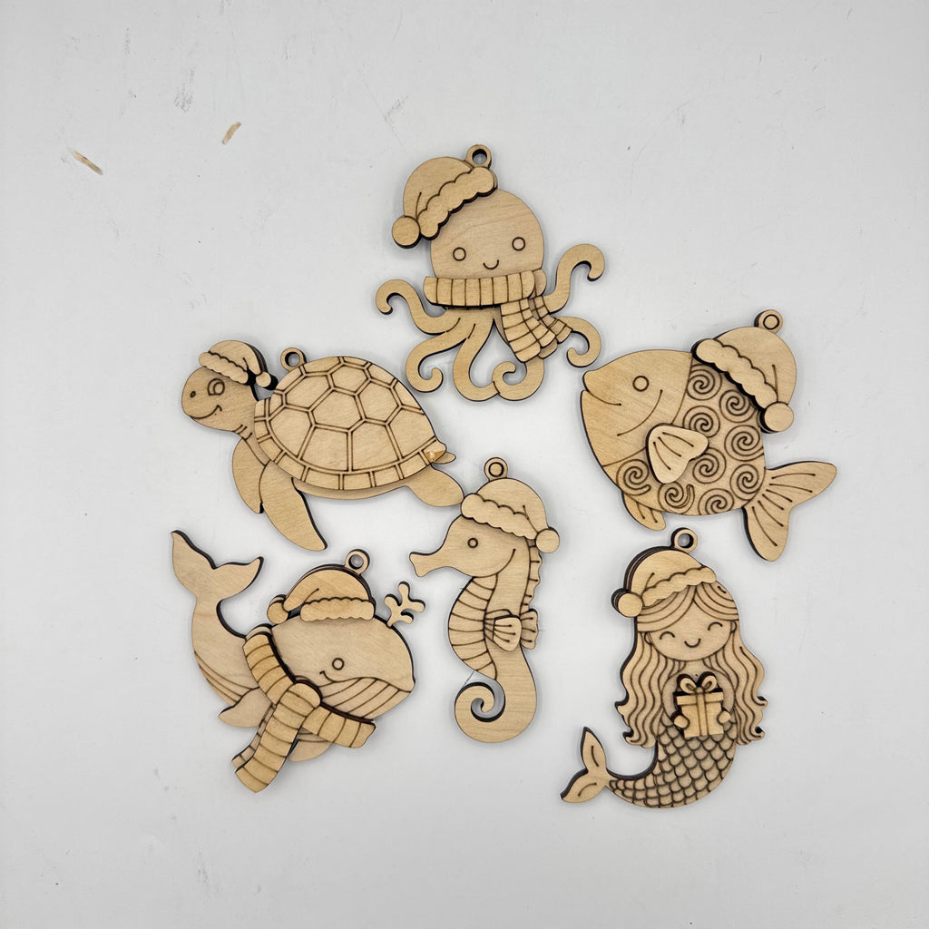 Sea Life Animal Christmas Ornaments – Set of 6 Coastal Holiday Ornaments G0641
