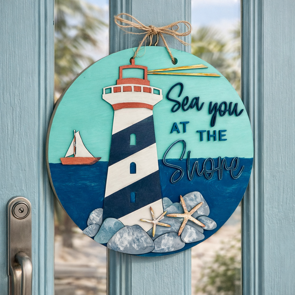 Sea You at the Shore Lighthouse Door Hanger G362