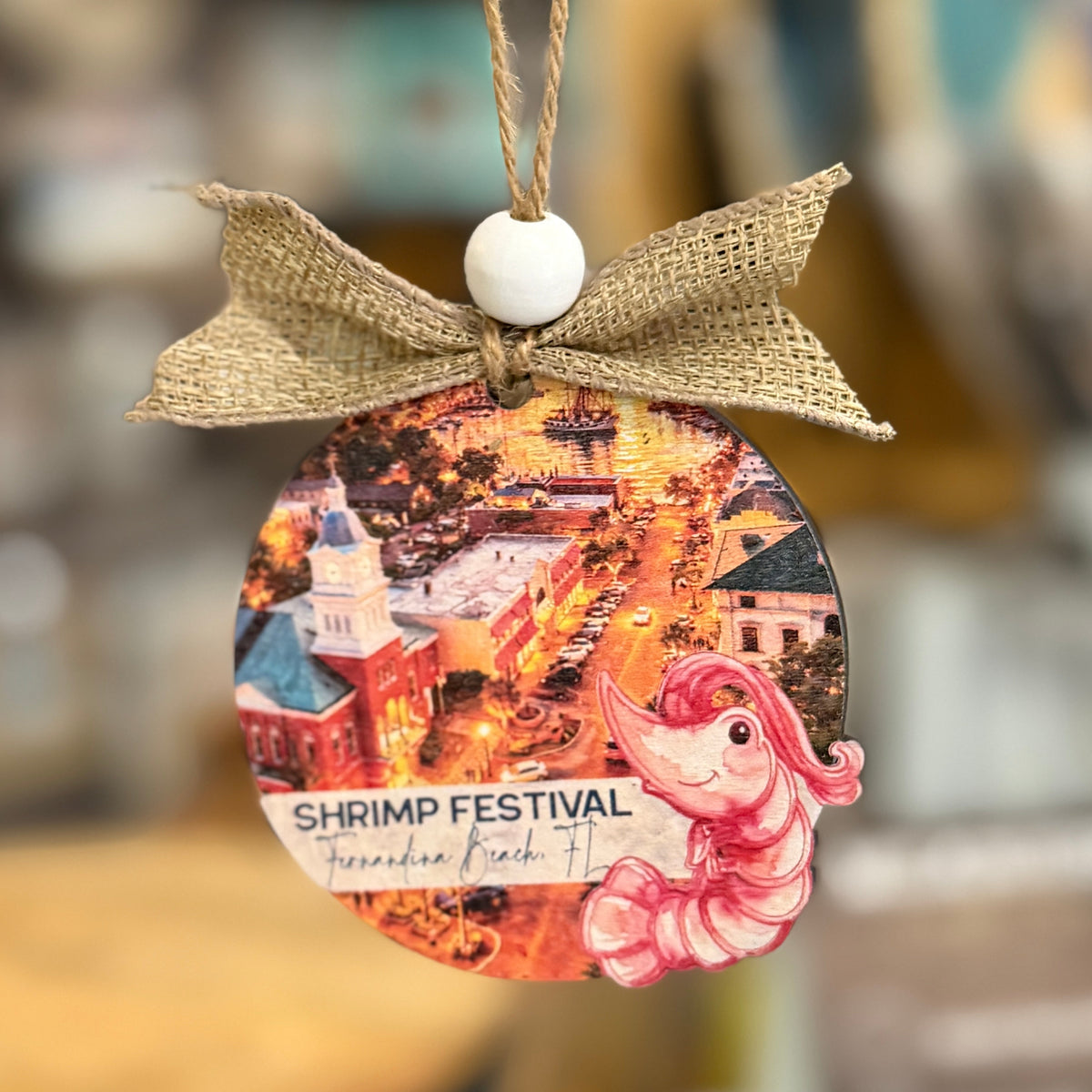 Shrimp Festival Fernandina Beach Ornament – Amelia Island Coastal Keepsake Gift | Downtown Fernandina Art Ornament with Shrimp Design G458