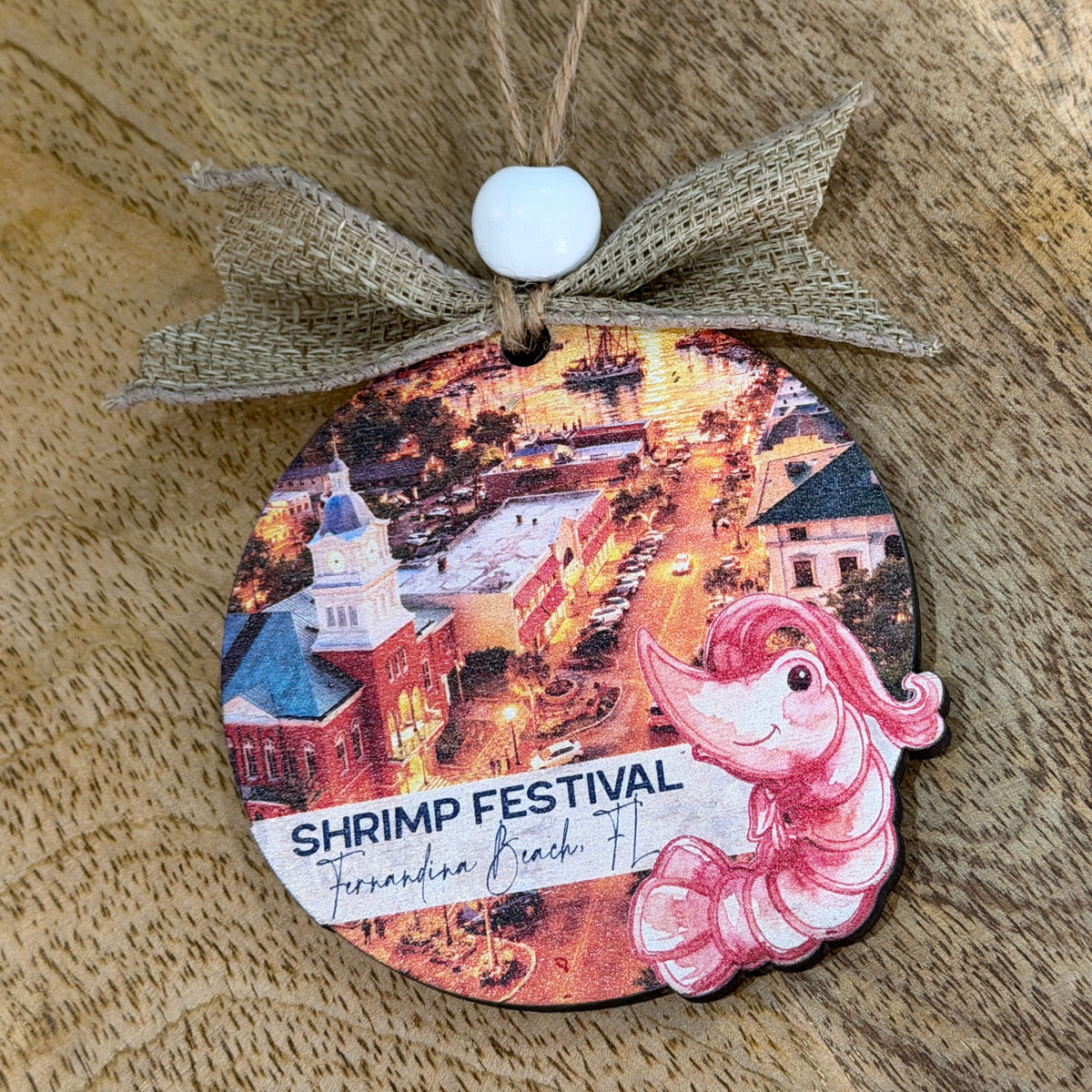 Shrimp Festival Fernandina Beach Ornament – Amelia Island Coastal Keepsake Gift | Downtown Fernandina Art Ornament with Shrimp Design G458