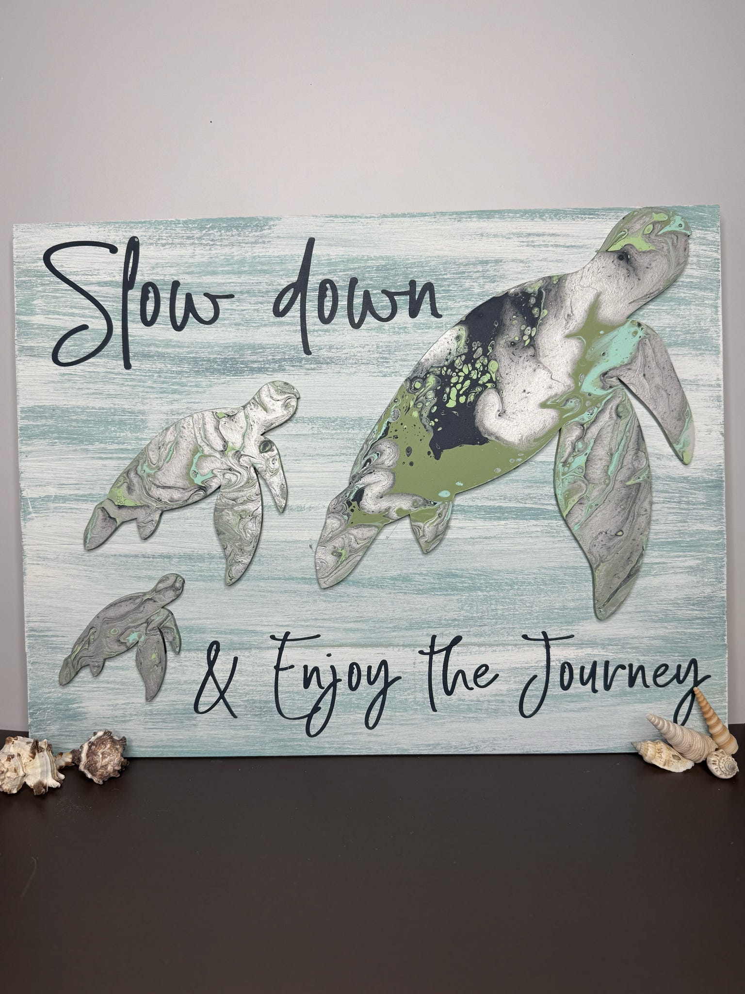 Slow Down and Enjoy The Journey Turtle Trio Mixed Media Signature P013804