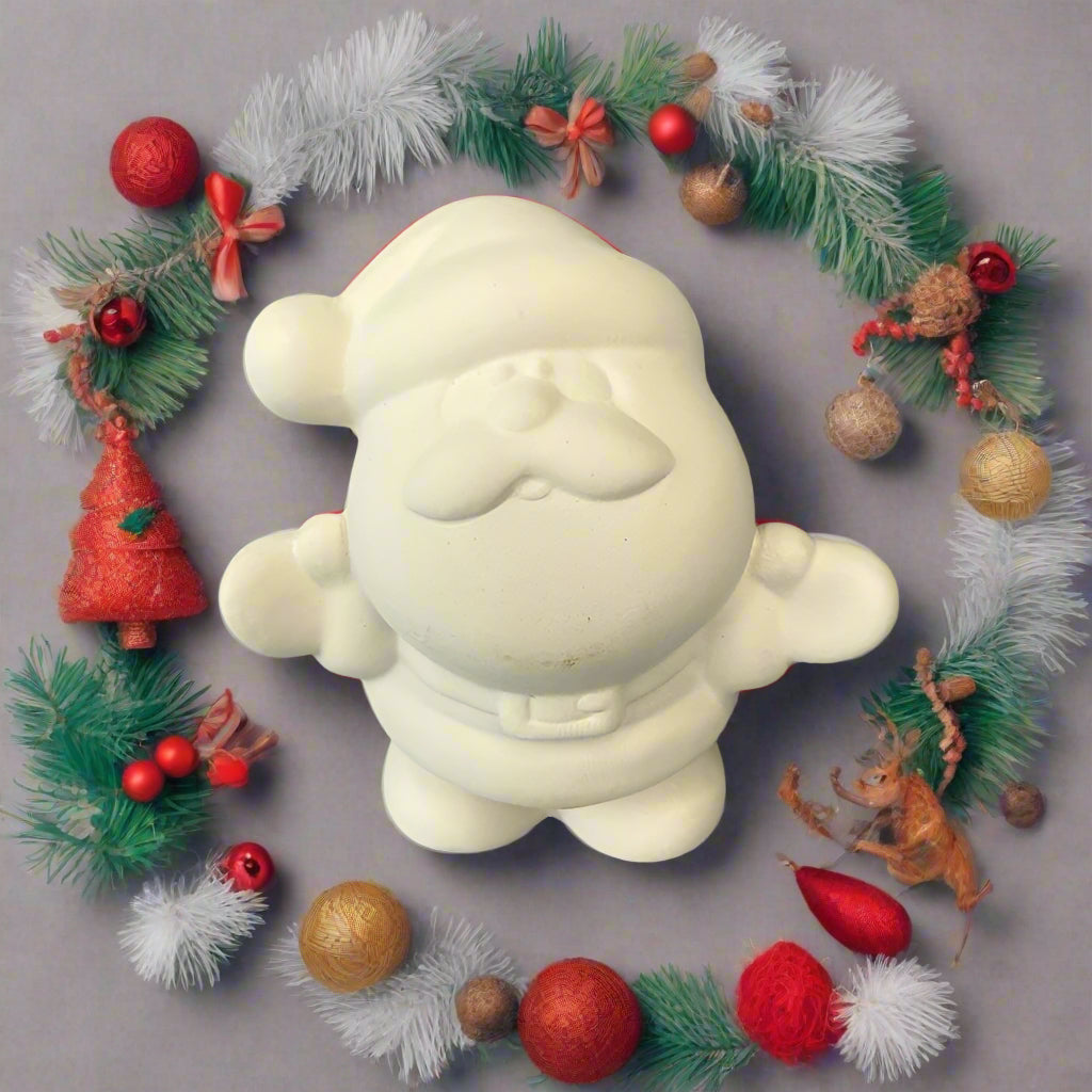 Unpainted ceramic figure on a rustic wooden surface