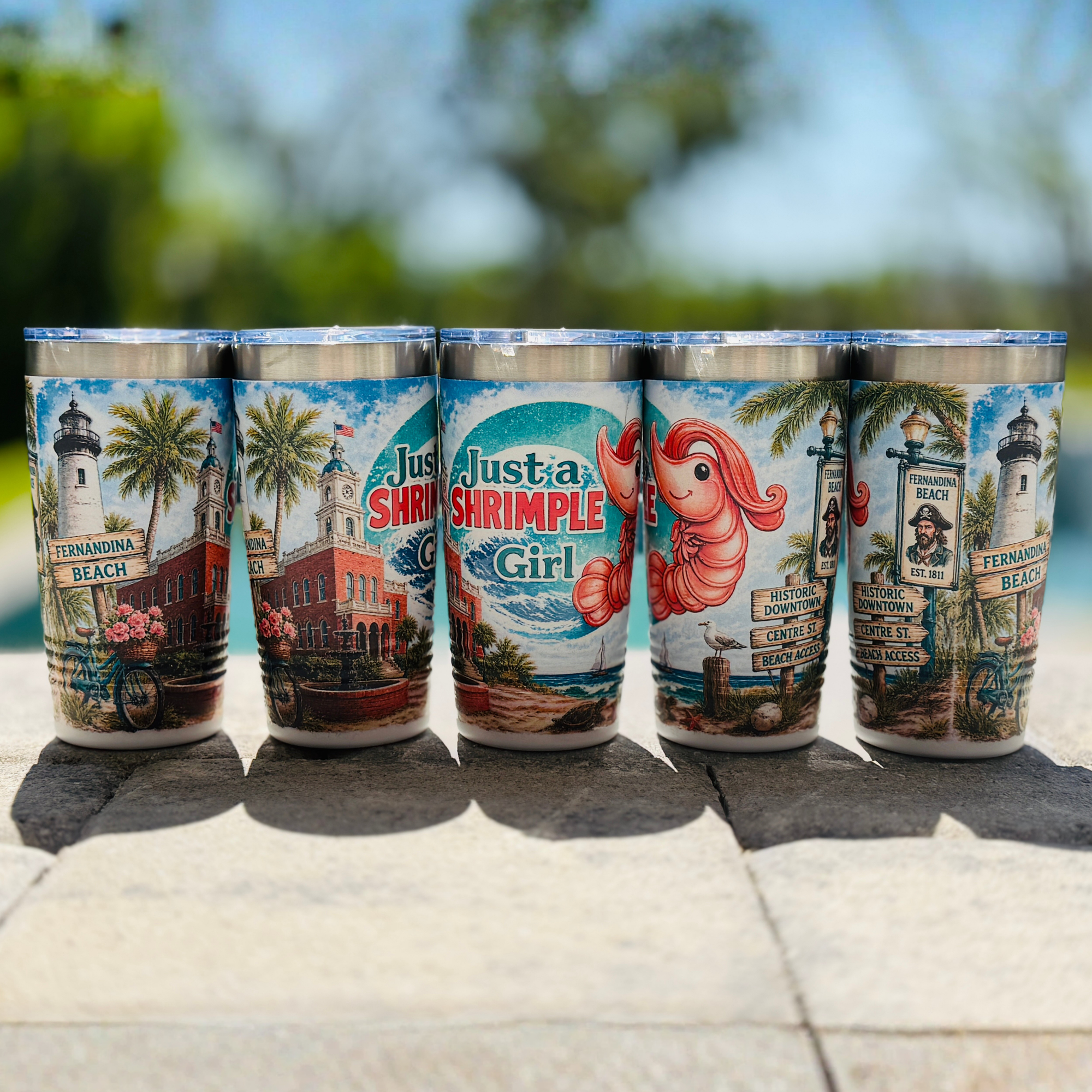 Just a Shrimple Girl Tumbler – Fernandina Beach Coastal Stainless Steel Cup | Shrimp Festival Inspired Travel Mug | Amelia Island Gift